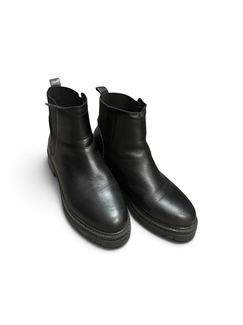 Steve Madden Moira Black Leather Upper Chunky Heel Boot Bootie size 8.5 Pull On